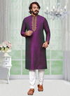 Purple Colour Exclusive Festive Wear Art Silk Embroidery Work Kurta Pajama Mens Collection 38010